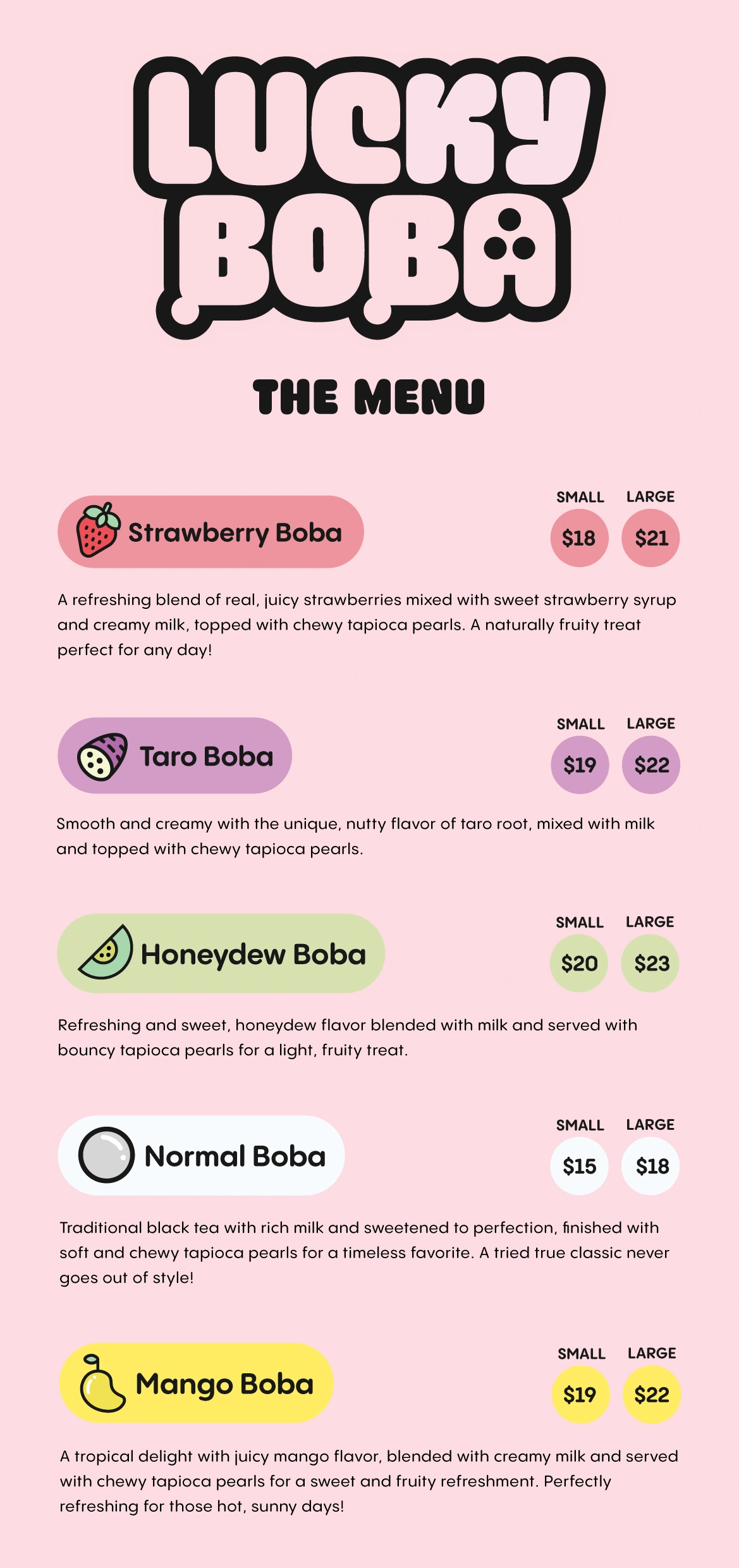 Lucky Boba menu